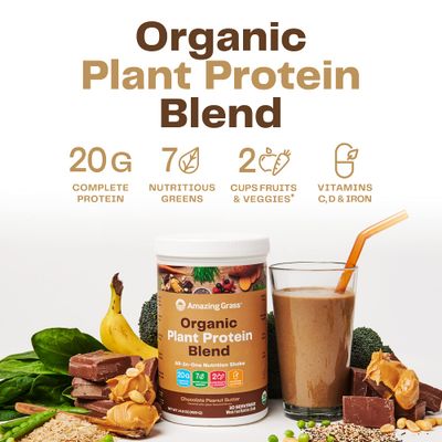 Amazing Grass Organic Plant Protein Blend: Vegan Protein Powder, New Protein Superfood Formula, All-In-One Nutrition Shake With Beet Root, Original, 18 Servings (Chocolate Peanut Butter)