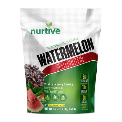 NURTIVE Watermelon Seed Protein Powder - Plant-Based Protein Enriched with Magnesium, Iron, and Antioxidants - Ideal for Post-Workout Recovery &amp; Sustainable Nutrition - 21 Servings (16 oz / 454g)