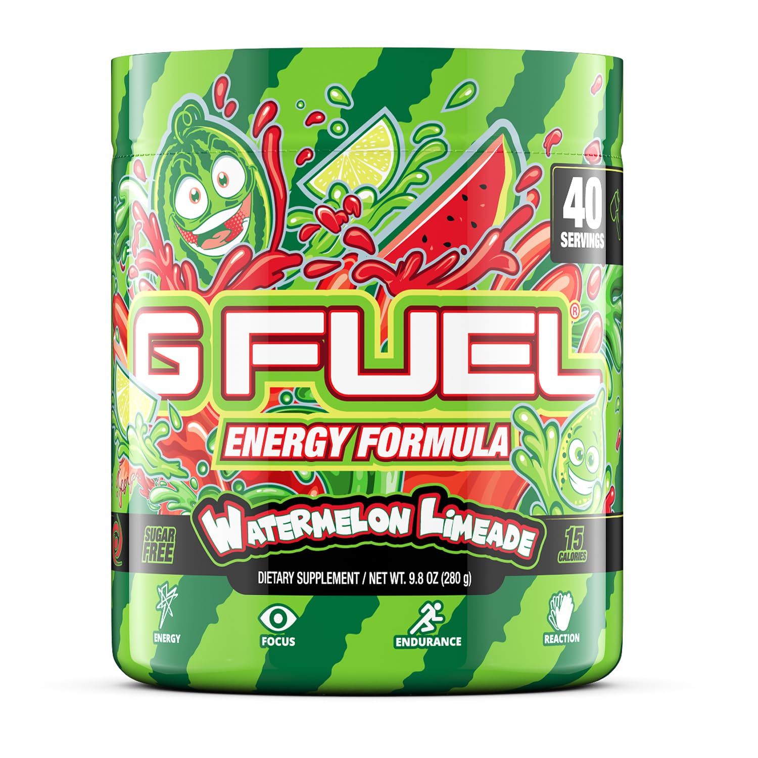G Fuel Watermelon Limeade Energy Drink Powder, Pre Workout Caffeine Powder, Energy Powder Drink Mix for Gaming, Sugar Free Focus Amino, Vitamin + Antioxidants, 9.9oz (Watermelon Limeade, 40 Servings)