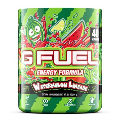 G Fuel Watermelon Limeade Energy Drink Powder, Pre Workout Caffeine Powder, Energy Powder Drink Mix for Gaming, Sugar Free Focus Amino, Vitamin + Antioxidants, 9.9oz (Watermelon Limeade, 40 Servings)