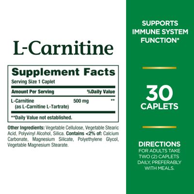 Nature's Bounty L-Carnitine, Supports Heart Health &amp; Fat Metabolism, Amino Acid Supplement, 500 mg, 30 Tablets