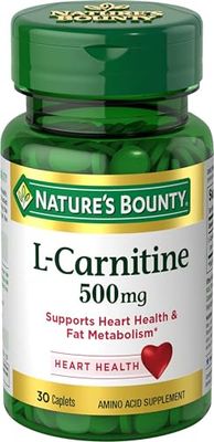 Nature&#39;s Bounty L-Carnitine, Supports Heart Health &amp; Fat Metabolism, Amino Acid Supplement, 500 mg, 30 Tablets