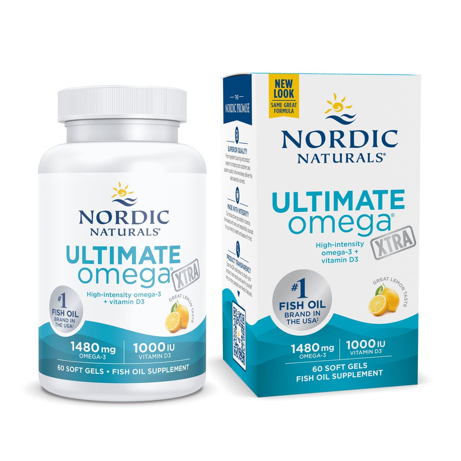 Nordic Naturals Ultimate Omega Xtra, Lemon Flavor - 60 Soft Gels - 1480 mg Omega-3 + 1000 IU Vitamin D3 - Omega-3 Fish Oil - EPA &amp; DHA - Brain, Heart, Joint, &amp; Immune Health - 30 Servings