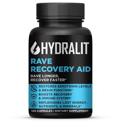 Hydralit Rave Recovery Aid Vitamins After Party Relief Pills Music Festival Accessories Rave Essentials 5-HTP Supplement Electrolytes Hydration Better Mornings Serotonin Energy Hangover 120 Capsules