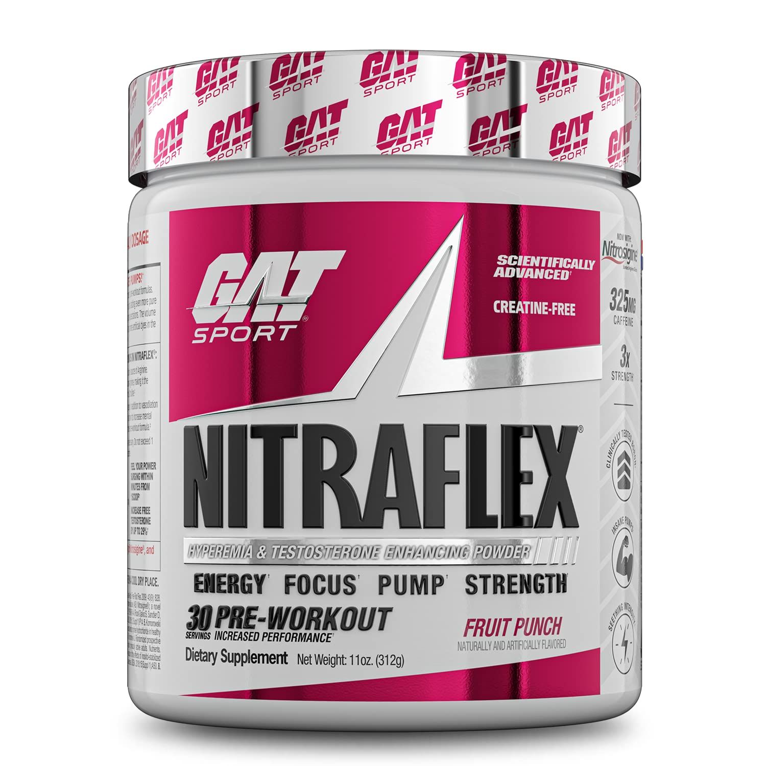 GAT SPORT Nitraflex Advanced Pre-Workout Powder, Increases Blood Flow, Boosts Strength and Energy, Improves Exercise Performance, Creatine-Free (Fruit Punch, 30 Servings)