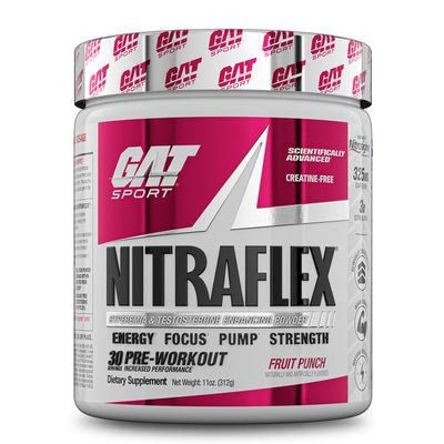GAT SPORT Nitraflex Advanced Pre-Workout Powder, Increases Blood Flow, Boosts Strength and Energy, Improves Exercise Performance, Creatine-Free (Fruit Punch, 30 Servings)