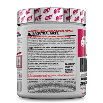 GAT SPORT Nitraflex Advanced Pre-Workout Powder, Increases Blood Flow, Boosts Strength and Energy, Improves Exercise Performance, Creatine-Free (Fruit Punch, 30 Servings)