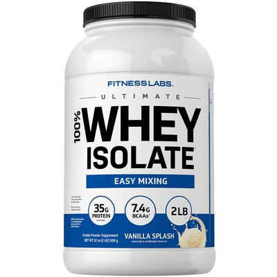 Fitness Labs Whey Protein Isolate Powder | 2lb | 35g Protein | Vanilla Flavor | with BCAAs | Non-GMO, Gluten Free Supplement