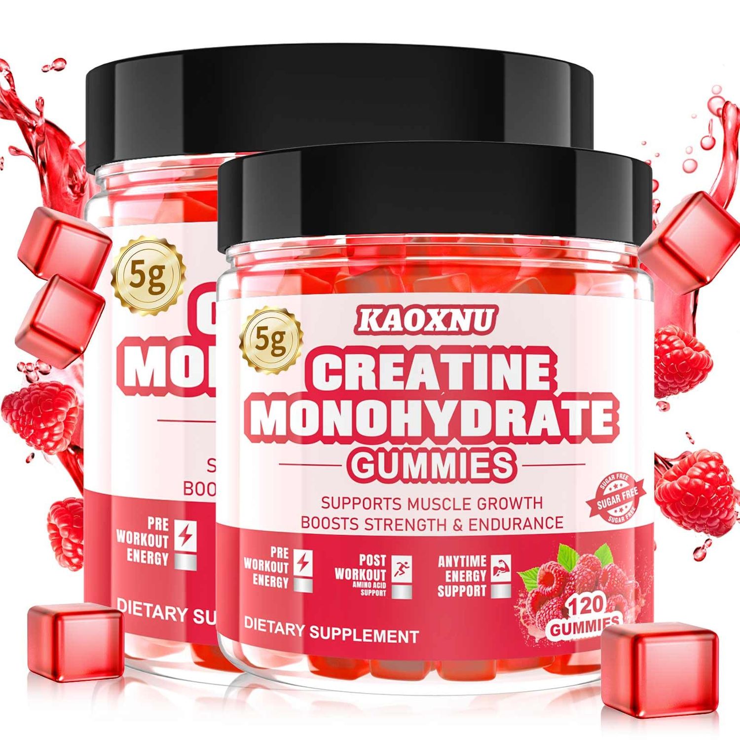 KAOXNU 2 Pack Creatine Monohydrate Gummies for Men &amp; Women 120 CT - 5000mg of Creatine Monohydrate per Serving - Sugar Free Chewable Creatine for Muscle Strength, Muscle Builder, Energy Boost