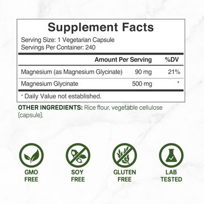 DEAL SUPPLEMENT Magnesium Glycinate 500mg, 240 Veggie Capsules | Chelated for Easy Absorption | Highly Purified Essential Trace Mineral for Muscle, Joint, Heart, &amp; Digestive Health