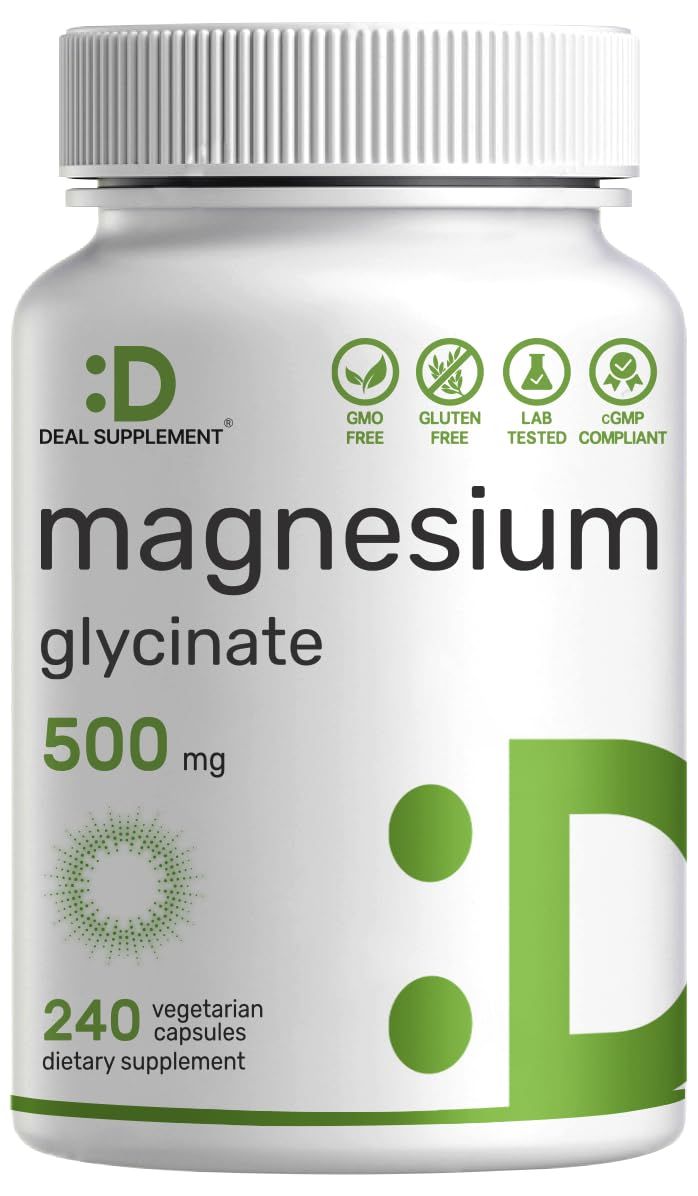 DEAL SUPPLEMENT Magnesium Glycinate 500mg, 240 Veggie Capsules | Chelated for Easy Absorption | Highly Purified Essential Trace Mineral for Muscle, Joint, Heart, &amp; Digestive Health
