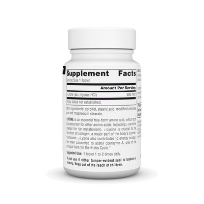 Source Naturals L-Lysine Free Form -Amino Acid Supplement Supports Energy Formation &amp; Collagen* - 500 mg- 50 Tablets