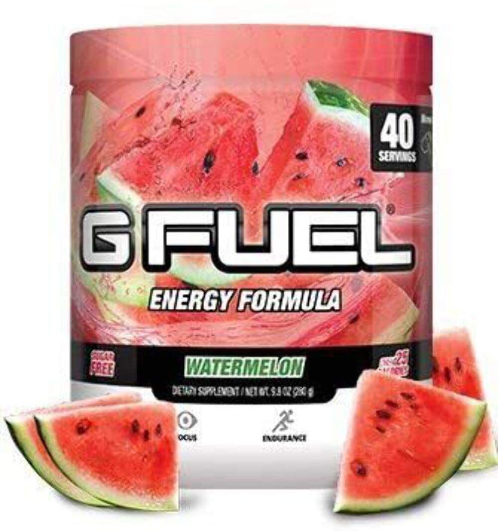 G Fuel Watermelon Energy Powder, Sugar Free, Clean Caffeine Focus Supplement, Water Mix, Focus Amino, Vitamin + Antioxidants Blend, 9.8 oz (40 Servings)
