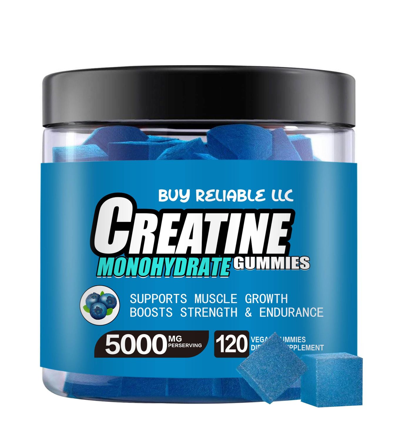 Buy RELIBLE LLC Creatine Monohydrate Gummies for Men &amp; Women-5g of Creatine Monohydrate per Serving- Increase Strength and Build Muscle,Sugar Free,Vegan,Blueberry Flavor, 120 Count