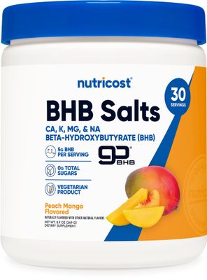 Nutricost BHB Salts Drink Mix (30 Servings, Peach Mango Flavored) (5G BHB Per Serving) - 0G Total Sugars, Vegetarian Product