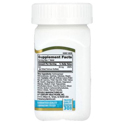 21st Century Slow Release Iron Tablets, 60 Count