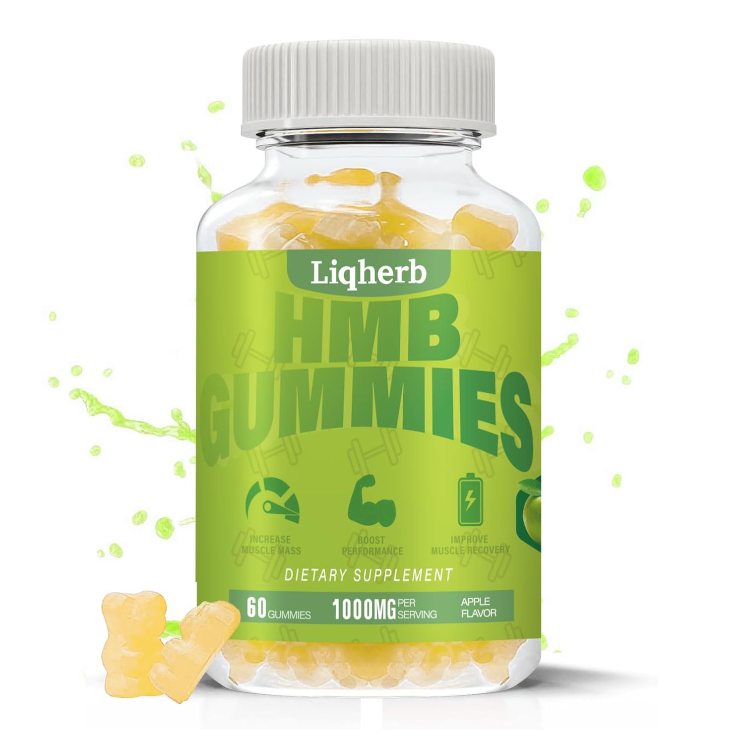 Liqherb HMB Gummies 1000 mg for Adults, HMB Supplement for Muscle Protein Synthesis, Improving Endurance and Maintaining Lean Muscle, Non-GMO, Vegan, Gluten-Free, 60