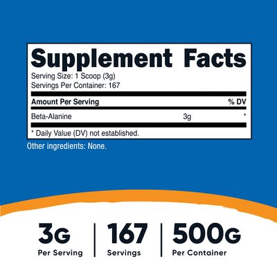 Nutricost Beta Alanine Powder 500 Grams (1.1lbs) - Pure Beta Alanine, Gluten Free &amp; Non-GMO