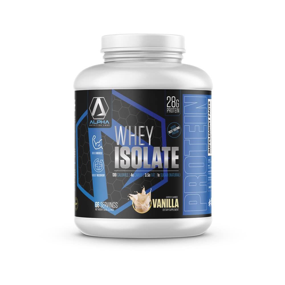 Alpha Nutrition Labs Whey Isolate Protein Powder - Vanilla Flavor, 28g of Protein, Low Carb, Keto-Friendly