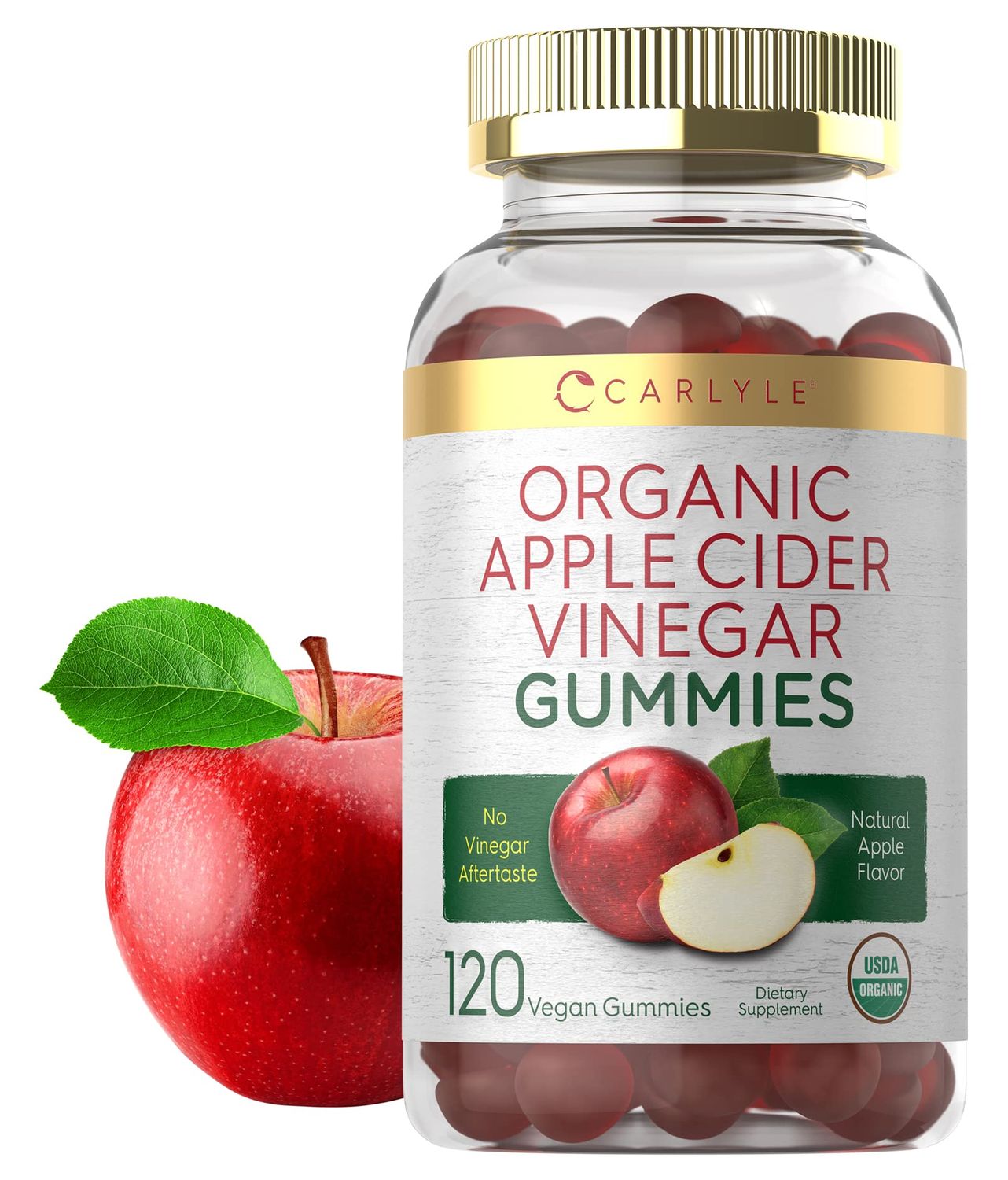 Carlyle Organic Apple Cider Vinegar Gummies | 120 Count | USDA Organic | Vegan, Non-GMO &amp; Gluten-Free ACV Gummies | Apple Flavor
