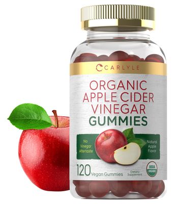 Carlyle Organic Apple Cider Vinegar Gummies | 120 Count | USDA Organic | Vegan, Non-GMO &amp; Gluten-Free ACV Gummies | Apple Flavor