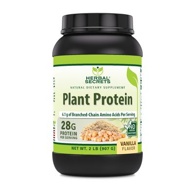 Herbal Secrets Plant Protein 2 Lb Powder | 28 Grams Protein per Serving | 6.1 Grams BCAA | Vegan Supplement | 23 Servings | Made in USA (2 Lb, Vanilla)
