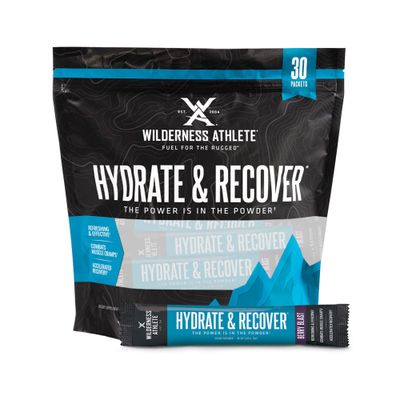 Wilderness Athlete - Hydrate &amp; Recover | Liquid Hydration Packets Electrolyte Drink Mix - Recover Faster with Bcaas - 30 Single Serving Hydrate Packets (Berry Blast)