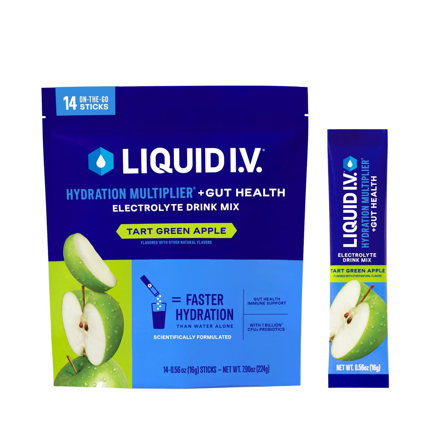 Liquid I.V. Hydration Multiplier +Gut Health - Tart Green Apple | Electrolyte Powder Drink Mix | 1 Pack (14 Servings)