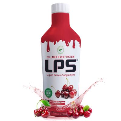 Nutritional Designs LPS Liquid Collagen &amp; Whey Protein Supplement - Sugar-Free Non-GMO Drink - Promotes Healthy Skin &amp; Hair for Men &amp; Women (Cherry)