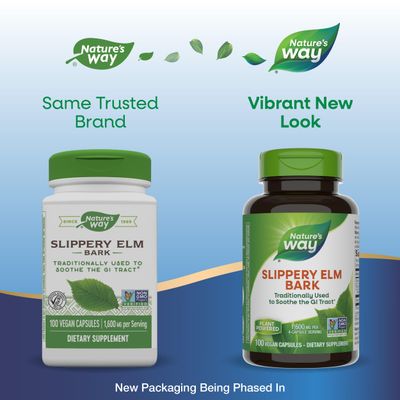 Nature's Way Slippery Elm Bark, Traditional Support to Soothe the GI Tract*, Vegan, 100 Capsules (Packaging May Vary)