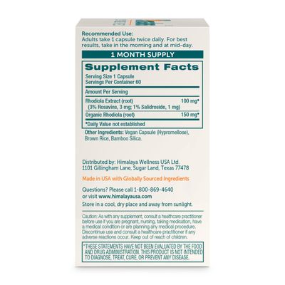 Himalaya Rhodiola for Energy and Stress and Exercise Endurance, 250 mg, 60 Vegan Capsules, 1 Month Supply