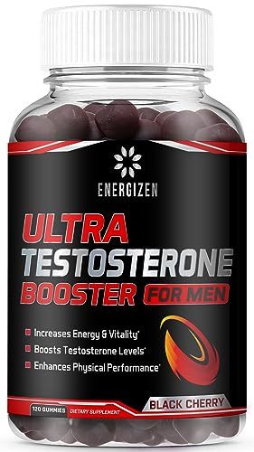 Energizen 8in1 Testosterone Booster for Men with Tongkat Ali, Fenugreek, Ashwagandha and Magnesium - Improve Libido &amp; Hormonal Balance, Non GMO Made in the USA, Black Cherry, 120 Count Gummies for Men