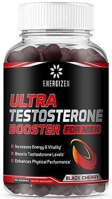 Energizen 8in1 Testosterone Booster for Men with Tongkat Ali, Fenugreek, Ashwagandha and Magnesium - Improve Libido &amp; Hormonal Balance, Non GMO Made in the USA, Black Cherry, 120 Count Gummies for Men