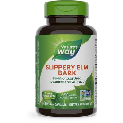 Nature&#39;s Way Slippery Elm Bark, Traditional Support to Soothe the GI Tract*, Vegan, 100 Capsules (Packaging May Vary)
