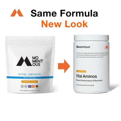 Momentous Vital Aminos Powder Supplement - BCAA & EAA, Tropical Punch - NSF Certified, GMO-Free, Gluten Free, 30 Servings (Package May Vary)