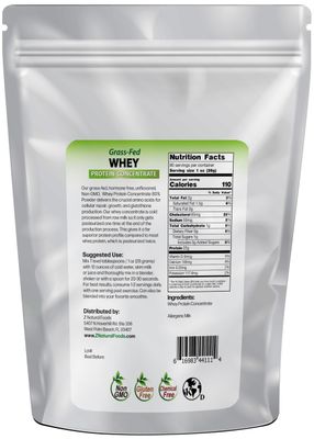 Z Natural Foods Whey Protein Concentrate - Clean Grass-Fed Whey Protein Powder from New Zealand - Cold Processed Pure Whey Protein with Essential Amino Acids for Nutrition & Fitness, Unflavored, 5 lbs