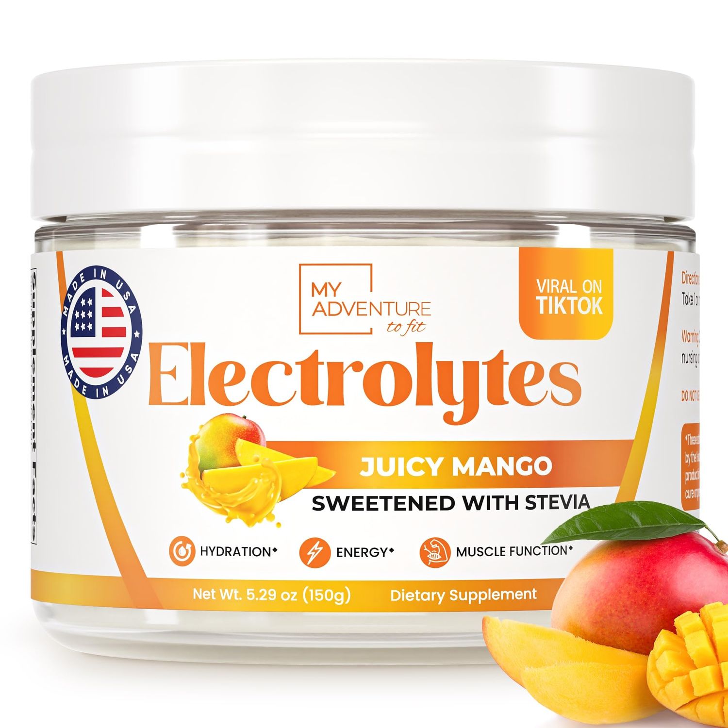 My Adventure to Fit Keto Electrolytes Powder No Sugar - Made in The USA Electrolyte Mix for Women &amp; Men - Hydrating Electrolyte Drinks for Energy &amp; Muscle Function (Juicy Mango,37.5 Servings)