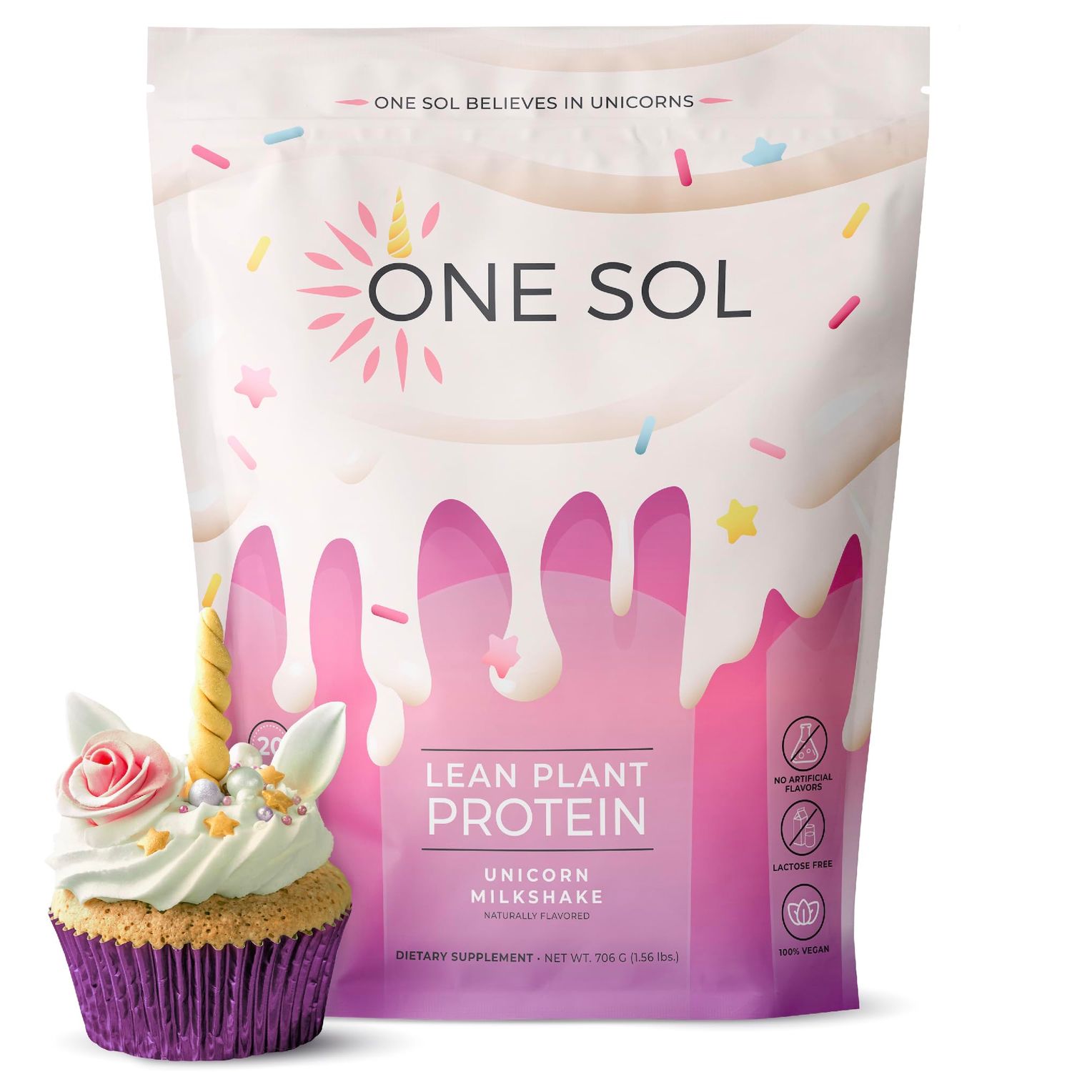 One Sol Protein Powder, Lean &amp; Low Carb, No Bloating, Gluten Free, Lactose-Free, No Sugar Added, Soy Free, Non-GMO, 100% Plant-Based &amp; Vegan Friendly (Unicorn Milkshake)
