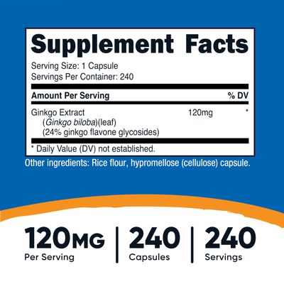 Nutricost Ginkgo Biloba 120mg, 240 Capsules - Extra Strength Ginkgo Biloba Extract - Gluten Free &amp; Non-GMO