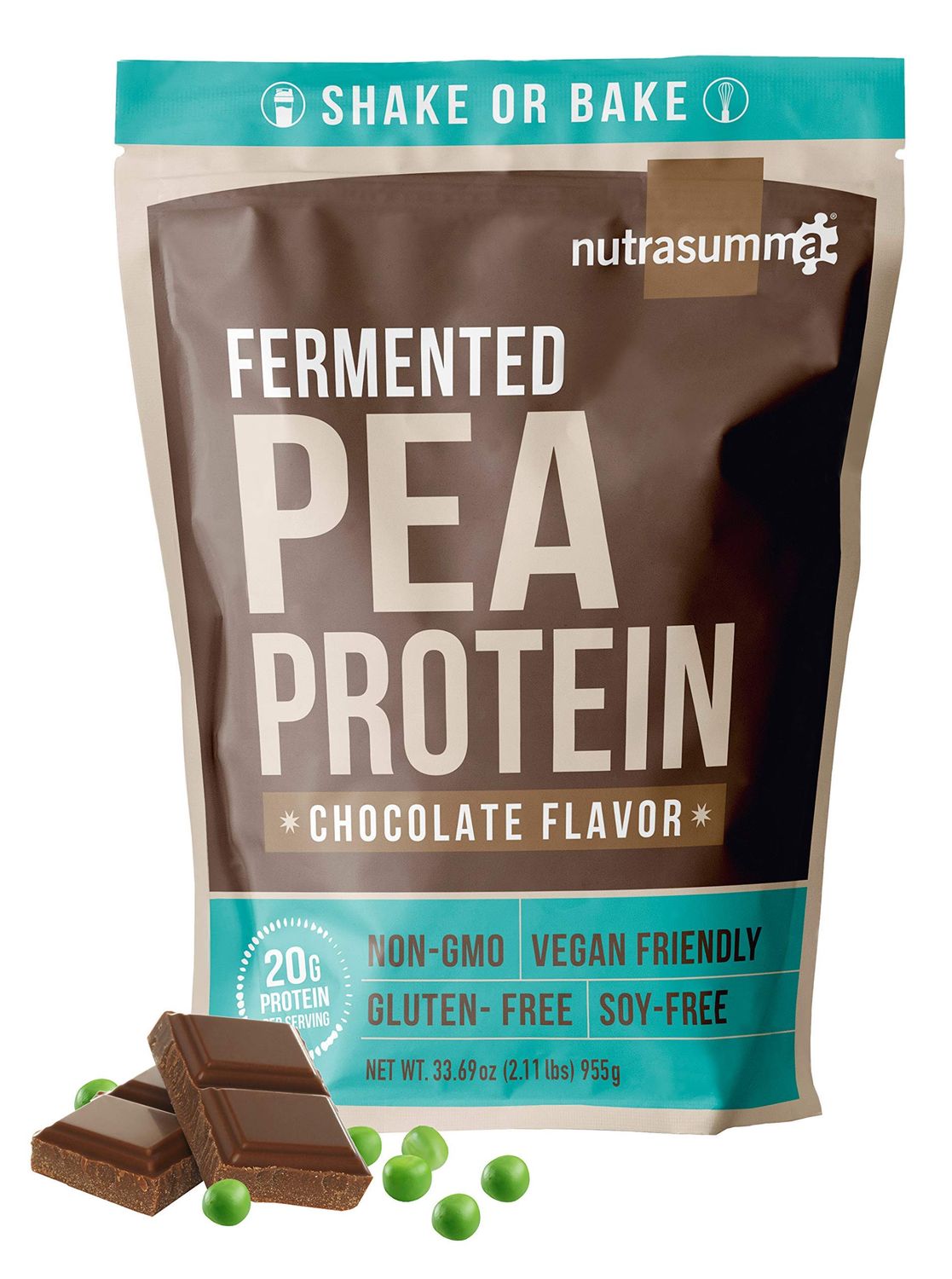 Nutrasumma Pea Protein Powder, Chocolate Vegan Protein Powder, 100% Plant Based Protein Powder, No Artificial Sweeteners, Non GMO, Gluten Free &amp; Soy Free, 2.11 LB Protein Powder