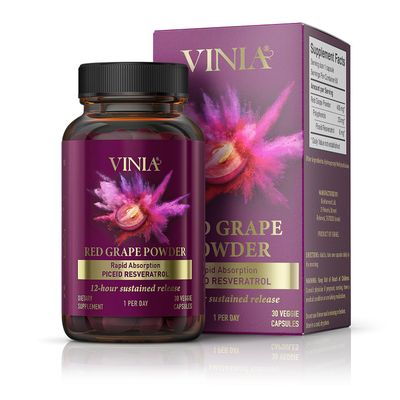 VINIA 12-Hour Long-Lasting piceid resveratrol Supplement. Nitric Oxide Supplement. Supports Heart Health, Blood Flow, Boost Oxygen Superfood Powder, Keto Friendly. Vegan &amp; Non-GMO. 30 Day Supply.