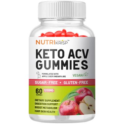 NutriKrisp Organic Keto ACV Gummy for Weight Loss - Sugar &amp; Gluten Free Apple Cider Vinegar Diet Supplement for Fat Burn - Support Digestion Metabolism Hair Skin for Men Women (1200MG)