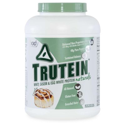 Body Nutrition Trutein Naturals, Whey, Casein &amp; Egg White Protein Powder Without Artificial Sweeteners, Gluten-Free Keto Protein Powder, Post-Workout Meal Replacement Shake, Cinnabun, 4 lb