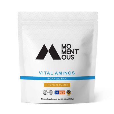 Momentous Vital Aminos Powder Supplement - BCAA &amp; EAA, Tropical Punch - NSF Certified, GMO-Free, Gluten Free, 30 Servings (Package May Vary)
