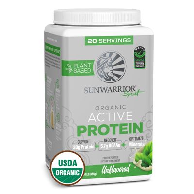 Vegan Protein Powder Plant-Based USDA Organic BCAAs | 30g Protein per Serving | Premium Sugar Free, Gluten Free Non-GMO Dairy Free | Unflavored, 20 Servings | Active Sport Protein Powder