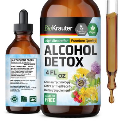 BIO KRAUTER Alcohol Detox Tincture - Liver Cleanse &amp; Detox Formula - Milk Thistle &amp; Dandelion - Liver Support Liquid Extract - Alcohol and Sugar Free - Vegan Liver Detox Drops 4 Fl.Oz.