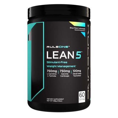 Rule 1 R1 Lean5, Blue Razz Lemonade - 11.9 oz - Stimulant-Free Formula with CLA, Garcinia Cambogia Extract &amp; Carnitine - 60 Servings