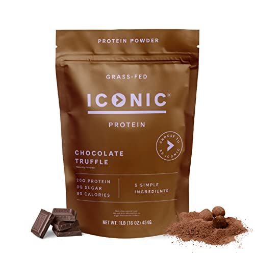ICONIC Protein Powder, Chocolate Truffle - Sugar Free, Low Carb Protein Powder - Lactose Free, Gluten Free, Non-GMO - 20g Grass Fed Whey &amp; Casein Protein - Keto Friendly, 1 lb. Pouch (17 Servings)