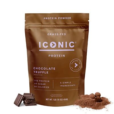 ICONIC Protein Powder, Chocolate Truffle - Sugar Free, Low Carb Protein Powder - Lactose Free, Gluten Free, Non-GMO - 20g Grass Fed Whey &amp; Casein Protein - Keto Friendly, 1 lb. Pouch (17 Servings)