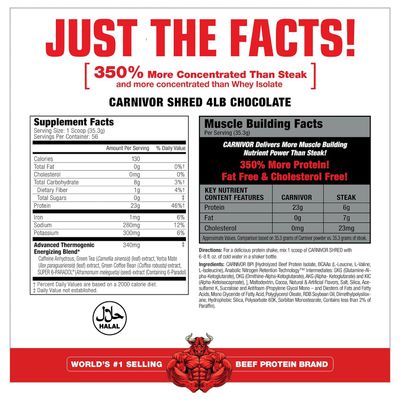 MuscleMeds Carnivor Shred Fat Burning Hydrolized Beef Protein Isolate, 0 Lactose, 0 Sugar, 0 Fat, Chocolate, 4.35 lbs